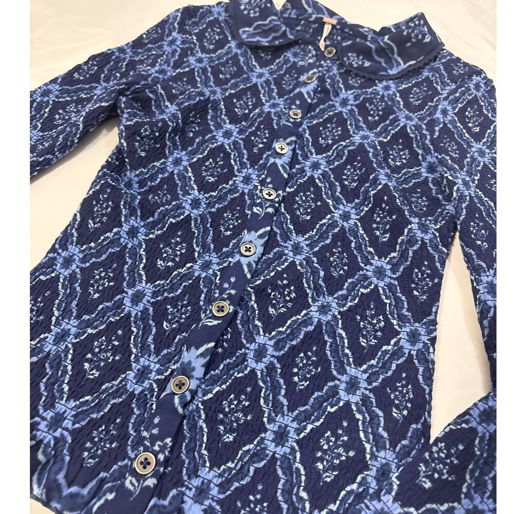 Free People Women’s Small Caught A Feeling Smocked Top Long Sleeve Boho Party - Picture 5 of 11